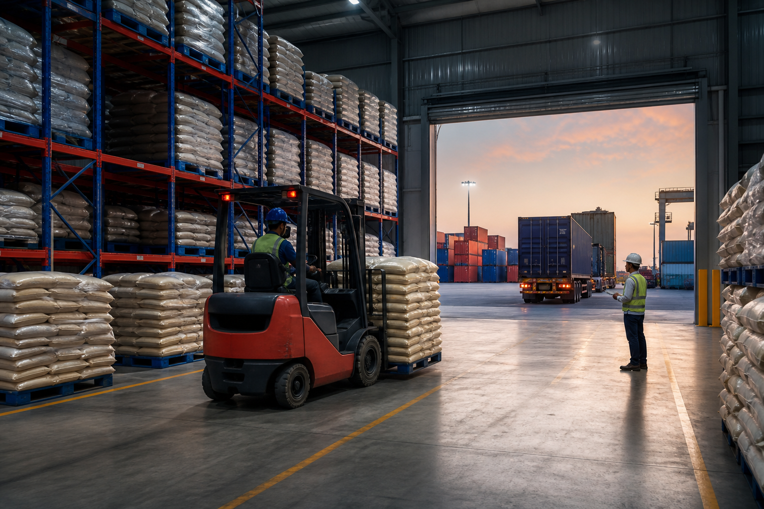 Organized warehouse and export logistics operation